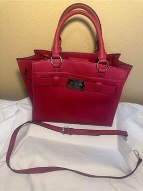 Dana Buchman Strawberry Pink Belted Satchel w/ Crossbody Strap